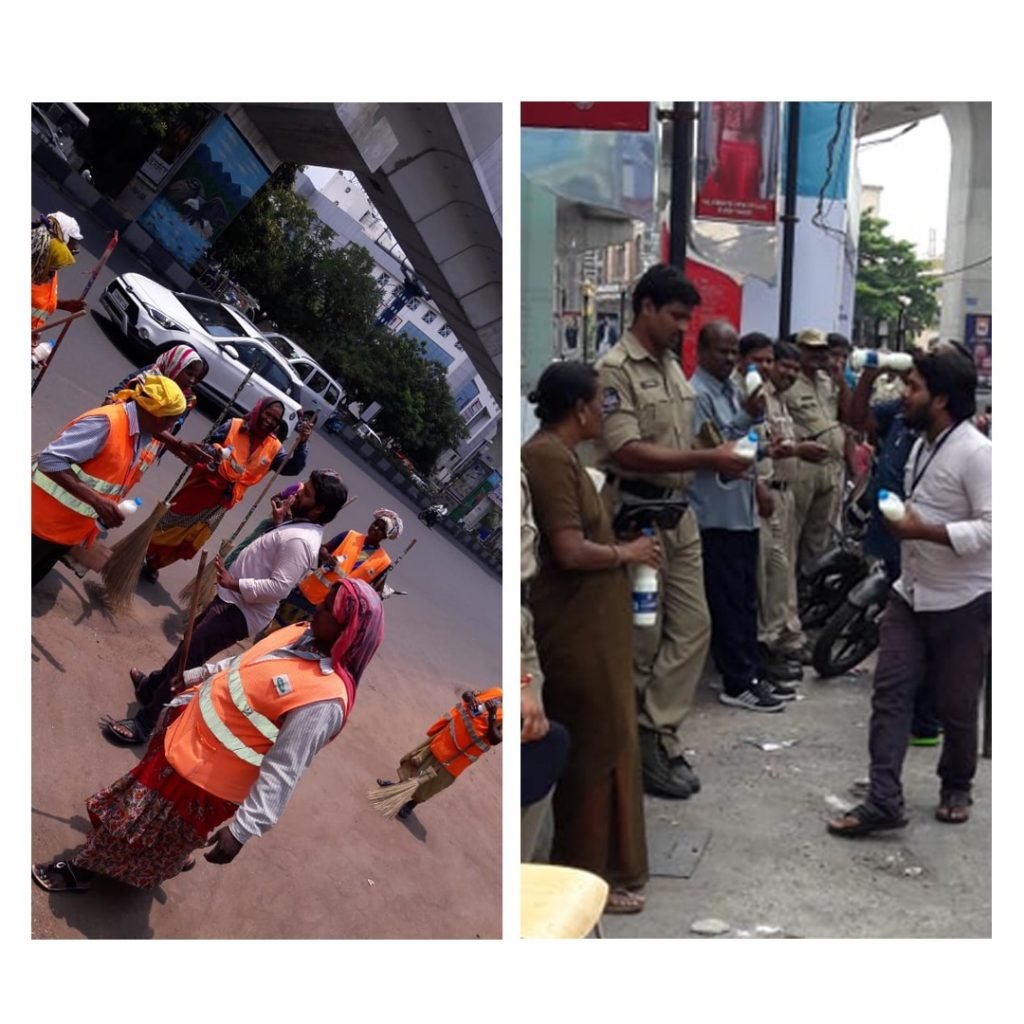 Geetha Arts started Distributing Buttermilk Bottles to Traffic Police and GHMC Workers