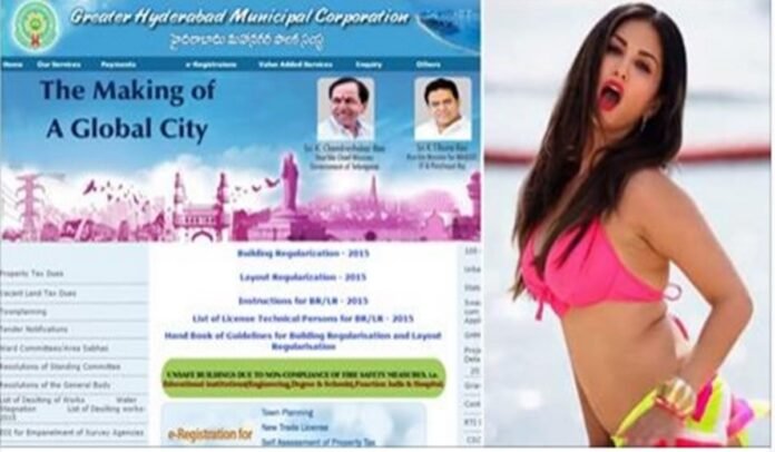 Sunnyleone topless photo flashes on ghmc website