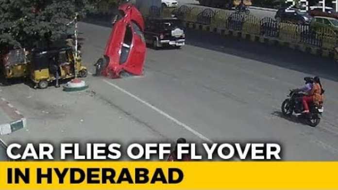 Speeding Car Skids Off Biodiversity Flyover In Hyderabad
