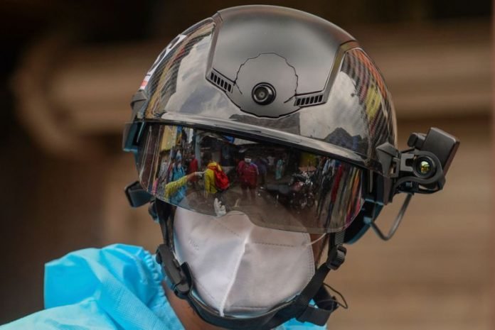 Smart Helmets Used For Mass COVID 19 Temperature Checks In Mumbai