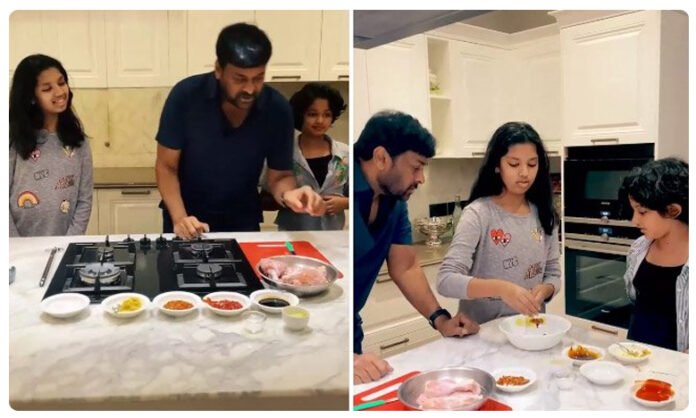 Chiranjeevi cooking kfc chicken recipe at home with granddaughters