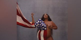 Singer lizzo poses naked with american flag
