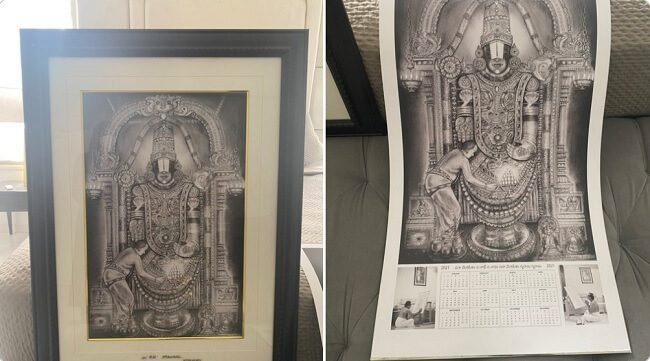 Lord venkateswara swamy hand drawing sketch by actor brahmanandam