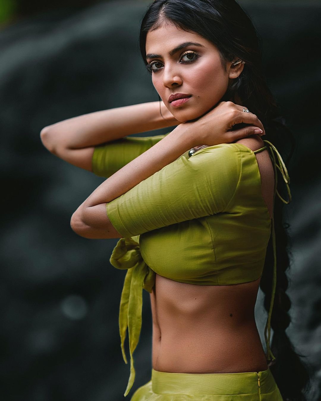 Actress malavika mohanan sizzling in green outfits looks aesthetic