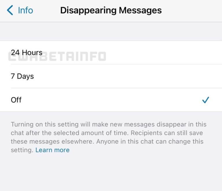 Whatsapp testing 24 hours option for disappearing messages (2)