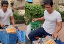 Sonu sood selling eggs and bread from sonu sood ki supermarket on a cycle